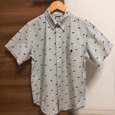 BBape Bape Oxford Short-Sleeve Shirt MEN JP size M Excellent Used White Gray - Image 1 of 4