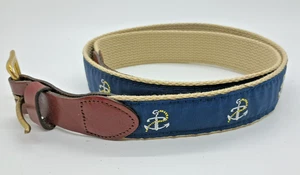 Leather Man Ltd Canvas Belt Navy Blue Anchor & Chain Brass Buckle USA Made 38 - Picture 1 of 7