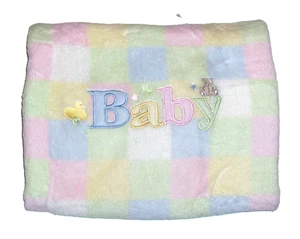 NEW BABY Connection Pastel Square Block Bear Duck Soft Plush Blanket 30x40" - Picture 1 of 2