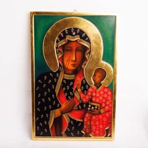 Polish Catholic our Lady Czestochowa Mary Painted Image Letter of Provenance - Picture 1 of 11