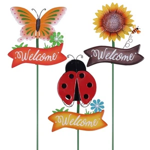 Garden Decor for Outside, Set of 3 Metal 33” Decorative Garden Stakes with Bu... - Picture 1 of 8