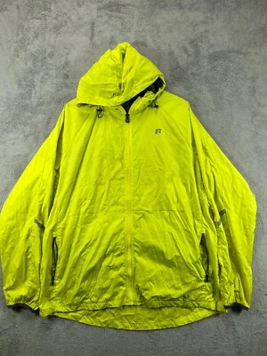 RUSSELL Mens XL Windbreaker Jackets Hooded Yellow Lightweight Full Zip Softshell - Image 1 of 4