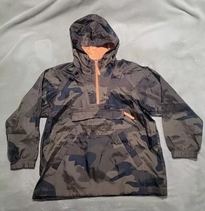EUC BOYS SZ 8 GAP HOODED CAMO/ORANGE WINDBREAKER PULLOVER JACKET PACKABLE - Picture 1 of 11