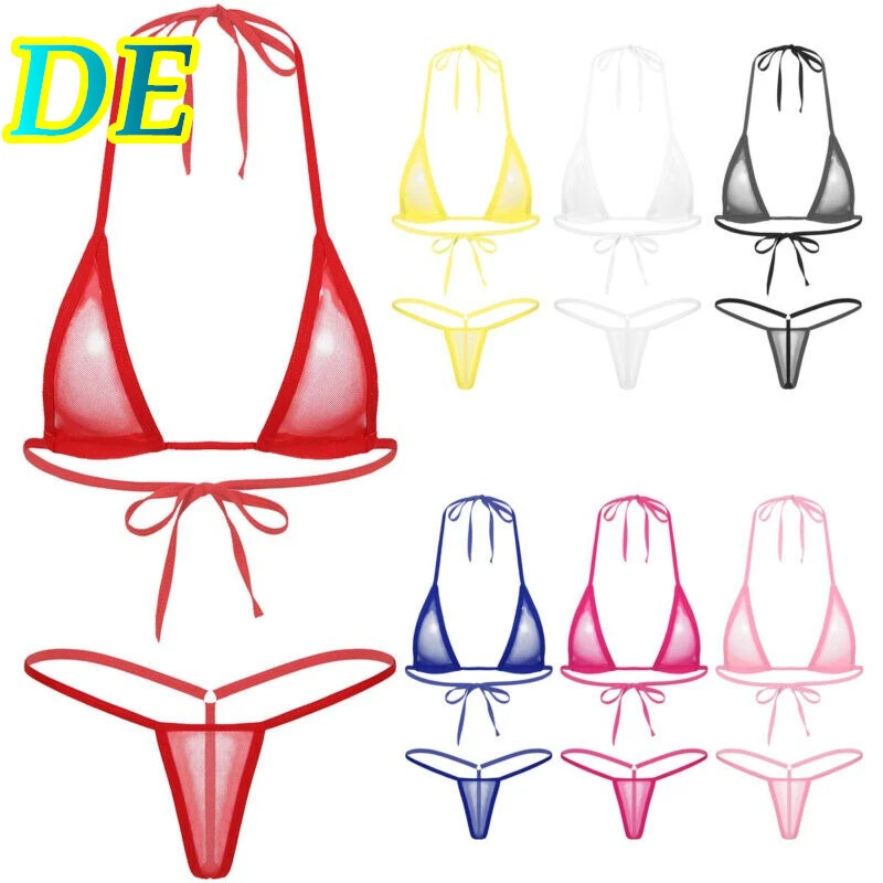 IINIIM DE Damen Mesh Sheer Lace Up Micro Brazilian Bikini BH Top G-String Badeanzug Set