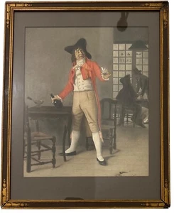 Antique 1920s Mezzotint French Leo Hermann Print Une Bonne Bouteille Art - Picture 1 of 5