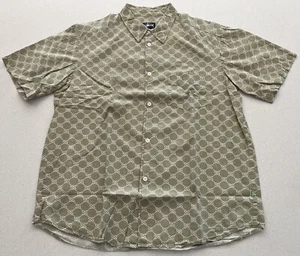 VINTAGE STUSSY ‘STUCCI’ MONOGRAM S/S SHIRT - LARGE - KHAKI - MADE IN USA - Picture 1 of 8