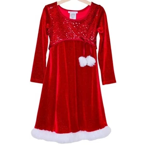 Bonnie Jean Dress Girls Size 6X Red White Sequins Bodice Dress Fur Accents - Picture 1 of 8