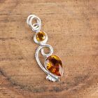 Natural Citrine Gemstone Indian Jewelry 925 Sterling Silver Pendant For Women