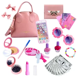 Girls Pretend Play Makeup Kit & Purse Set Toy Phone, Sunglasses, Wallet, Car Key - Picture 1 of 8