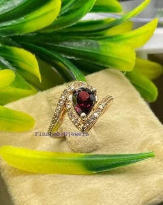 Natural Garnet & CZ Gemstones 925 Sterling silver Ring For Women's #442 - Picture 1 of 3