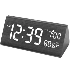Wooden Digital Alarm Clock for Bedroom - 7.7" Electric Clocks with USB Port L... - Picture 1 of 7