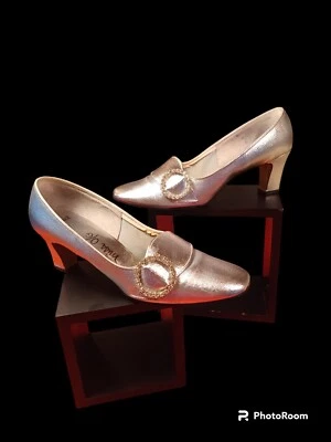 Zapatos de salón True Vintage Mid-century 1960s plateados metálicos estrás Heals 8B Foto 1 de 4