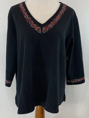 Blusa Top Mujer Mirasol Negra Adornada Manga 3/4 Talla (1X) Foto 1 de 4
