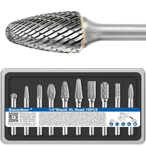 10 PCS 1/4 Carbide Burr Set 1/4 Shank Die Grinder Bits Drill Bits Grinding Bits - Picture 1 of 6
