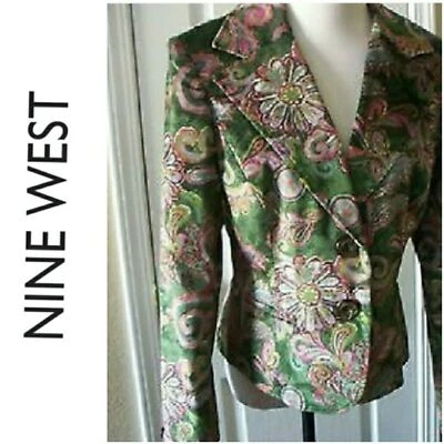 CORDUROY BLAZER TAILORED COAT GREEN PURPLE PRINT SIZE 10 WOMENS - Image 1 of 4