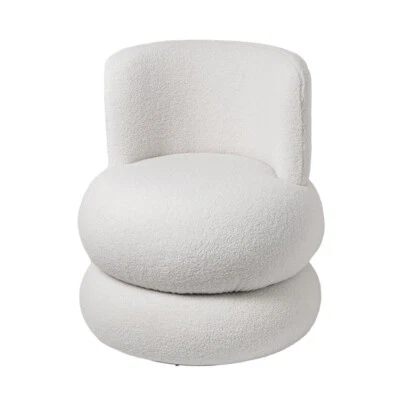 Nordic round lamb wool fabric sofa French cream single casual dressing chair - Image 1 of 4