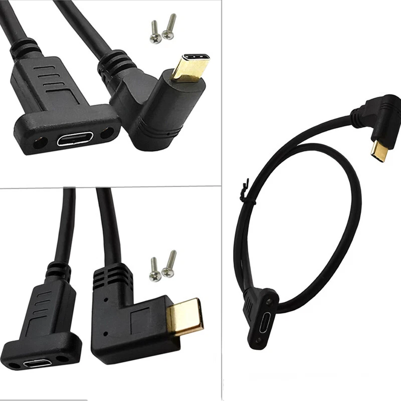 Angle USB 3.1 Type C Male to Female Extension Cable Cord with Panel Mount Screw - Image 1 of 1