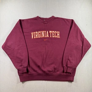 VTG Nike Team Virginia Tech Hokies Pullover Sweatshirt Mens Large Red Fleece - Picture 1 of 8