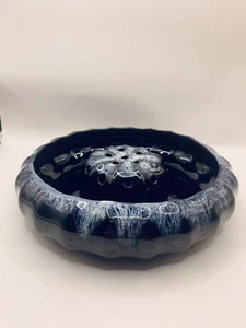 VTG Anna Van Briggle Pottery Blue Drip Glaze Console Bowl Vase w/ Flower Frog - Picture 1 of 15