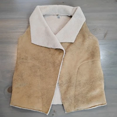 ECOTE Women's Faux Leather with Faux Fur Draper Vest Size XS Beige Pockets - Image 1 of 4