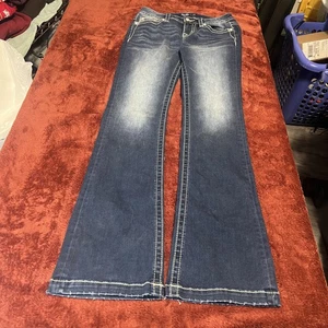 Miss Me Jeans Damen 28 blau Bootcut JP5370B y2k bestickt Strass Denim - Bild 1 von 6