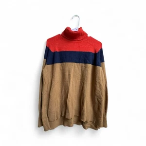 Suéter para mujer J.Crew cuello alto L rojo azul marino camel bloques de colores lana merino alpaca - Imagen 1 de 4
