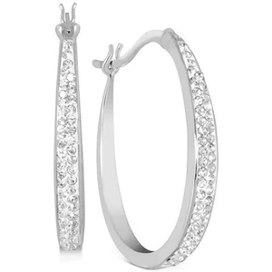 Silver Plated Pave Crystal Hoop Earrings Stunning Women's Fashion Style Elegant - Picture 1 of 21