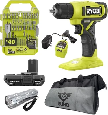 Drill Set Bundle with Ryobi 18V Cordless Drill, 1.5 Ah Lithium-ion Clear  - Image 1 of 4