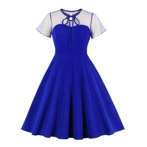 IBTOM CASTLE 1950s Cocktail Party Polka Dot Retro Swing 2XL Royal Blue Dress - Picture 1 of 7