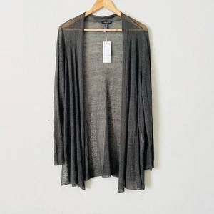 Neu mit Etikett Eileen Fisher 2X gerade lange transparente Hamp Gitter Strickjacke in Oregagrün - Bild 1 von 6
