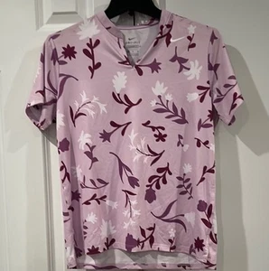 NWT Nike Floral Notched Neck Short Sleeve Golf Shirt Girls Youth XL Purple White - Picture 1 of 5