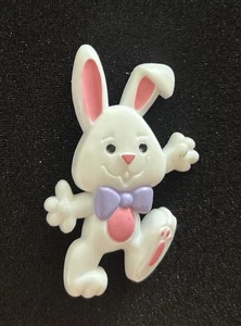 Vintage 1985 Hallmark Easter Bunny PIN Signed purple bow tie Plastic 2” - Picture 1 of 6