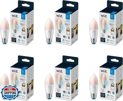 WiZ 40W B12 Color LED Smart Candle-Shaped Bulb - Pack of 6 - E26- Indoor - Co - Image 1 of 4