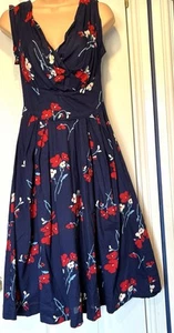 Emily And Fin Summer Dress Size 10 Party Wedding Navy/Red Floral Print Notch - Picture 1 of 5