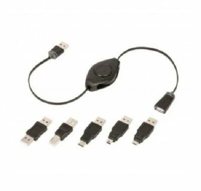 Retrak 6 Ft Black USB Extension Cable Retractable Cord 2.1Amp 480mpbs 5 Adapters - Image 1 of 4