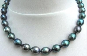18" 13-14mm genuine tahitian peacock green drop pearl necklace - Picture 1 of 1