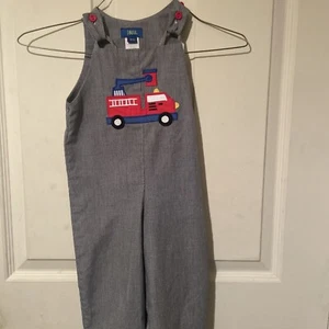 Vintage Baumwolle blau Feuerwehrauto Applikation Strampler 18 Monate blau - Bild 1 von 6