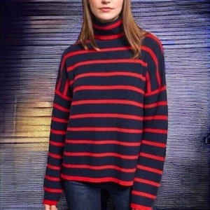 New La Ligne Navy and Red Stripe Chunky Knit Turtleneck Sweater Size Small - Picture 1 of 9