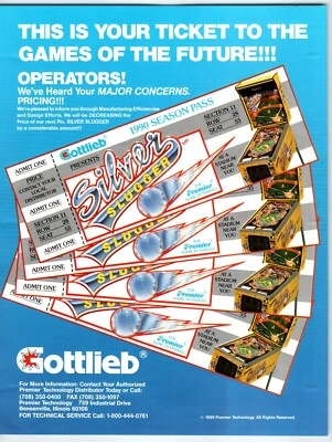 Silver Slugger Baseball Pinball Machine FLYER Original 8.5" x 11" Two Sided 1990 - Image 1 of 2