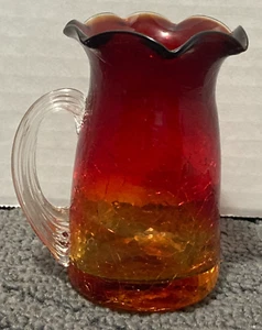 Amberina Crackle Glas Mini Krug Vase, rot/orange 4" hoch mundgeblasen Vintage - Bild 1 von 18