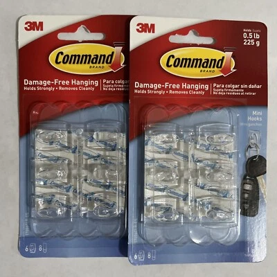 2x Command Damage Free Hanging Mini Hooks Clear 17006CLR - Image 1 of 2