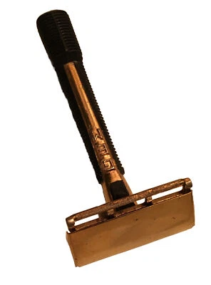 Navaja de afeitar vintage gema de un solo filo hecha en EE. UU. color dorado y marrón Foto 1 de 4