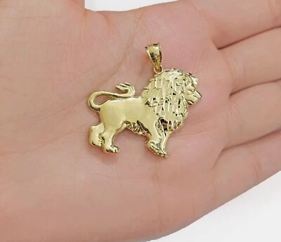 Lion Head Pendant Real 10k Yellow Gold charm 1.3" Inch For Mens Chain, 10KT - Image 1 of 4