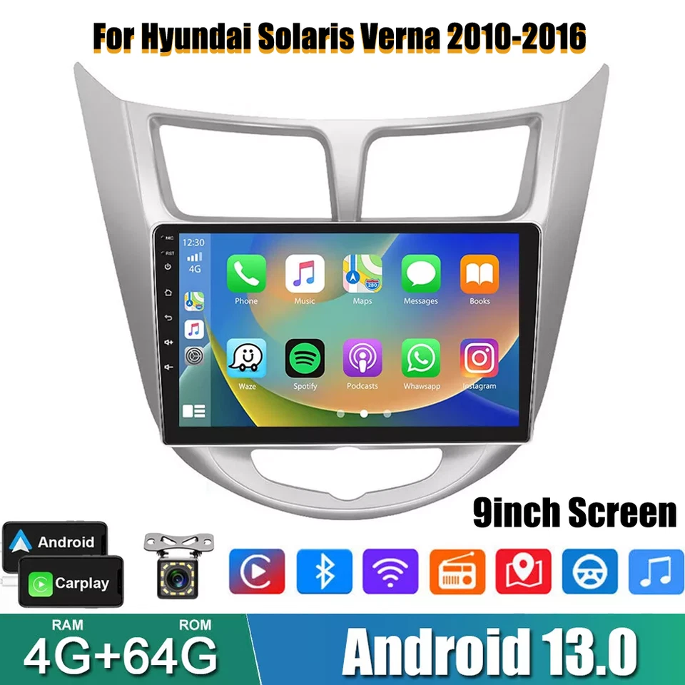 Radio de coche Apple CarPlay Android 13 GPS estéreo WiFi para Hyundai Accent 2010-2016 Foto 1 de 4