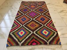Multicolor Vintage Kilim Rug,Handmade Tribal Wool Turkish Colorful Runner Kelim