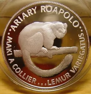 Madagascar 1988 Lemur 20 Ariary Silver Coin,Proof - Picture 1 of 2