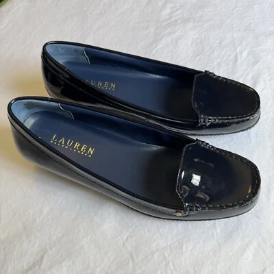 Lauren Ralph Lauren Patent Leather Classic Flats Loafers Shoes Navy Blue S 7.5  - Image 1 of 4