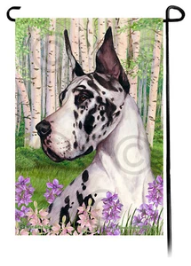 Spring Flowers Garden Flag - Cropped Harlequin Great Dane - Picture 1 of 1