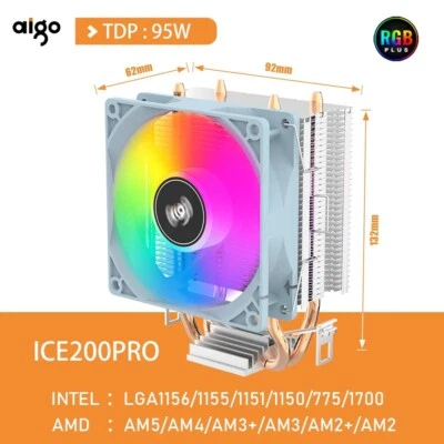 Aigo CPU-Kühler 2/4/6 Heatpipes PWM RGB Lüfter Intel AMD leise Kühlung
