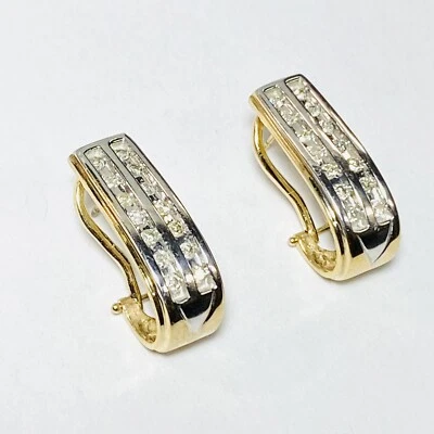 10K Two Tone Gold 0.42ctw Channel-Set Diamond Huggie Omega Back Earrings 6.0g - Image 1 of 4